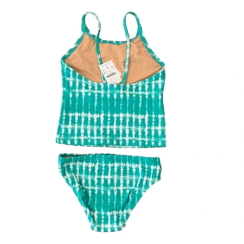 NWT J. Crew Girls' Green & White Tie-Dyed Tankini Swimsuit -